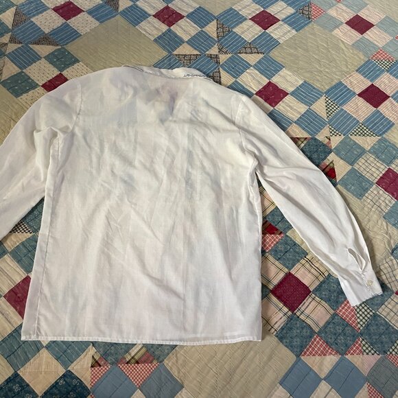 60s 70s Greek Boho Light Cotton Blend Embroider Needlepoint Button Up Blouse Med - Picture 11 of 13